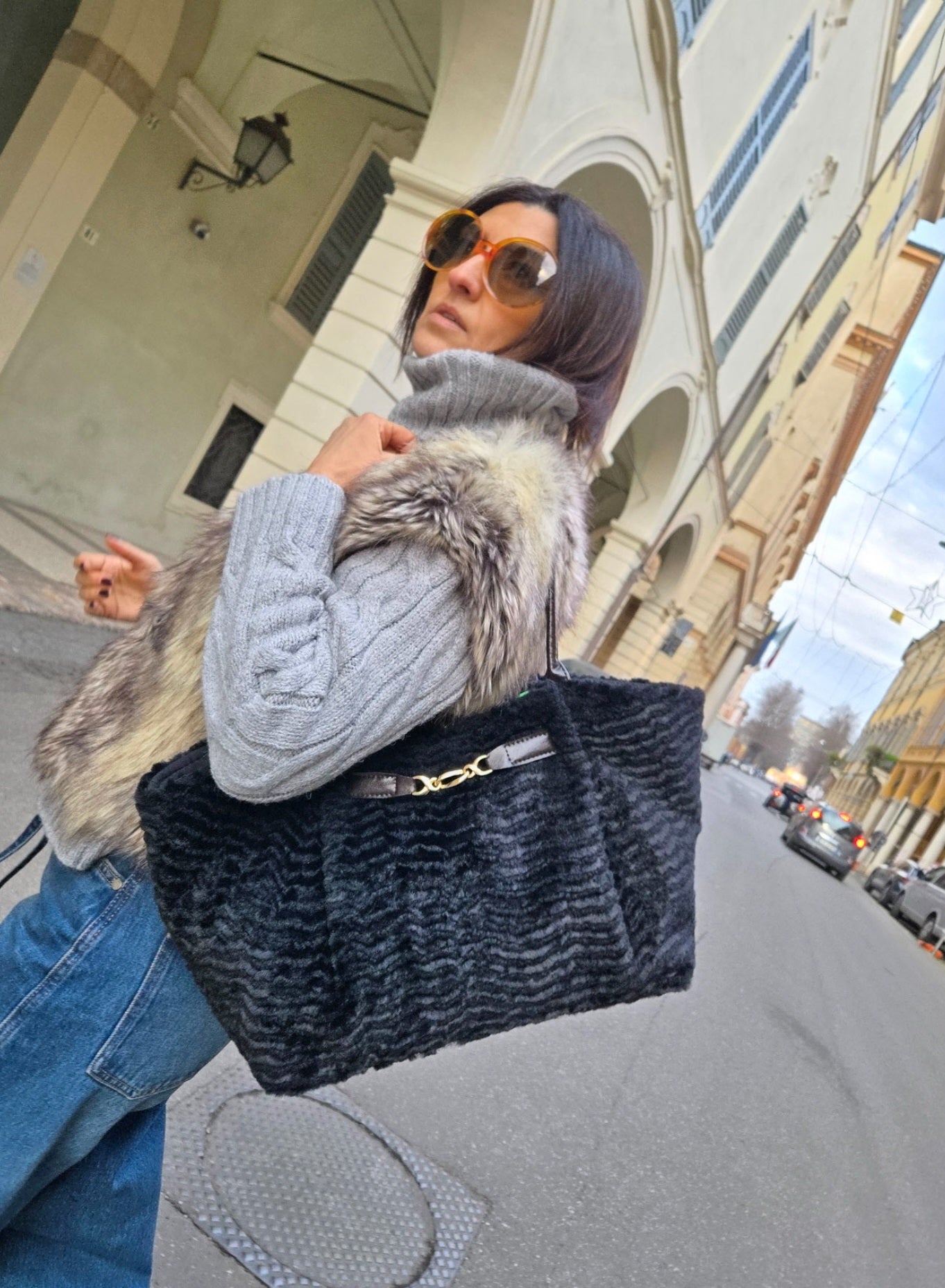 Katherine simil astrakan nero shopper