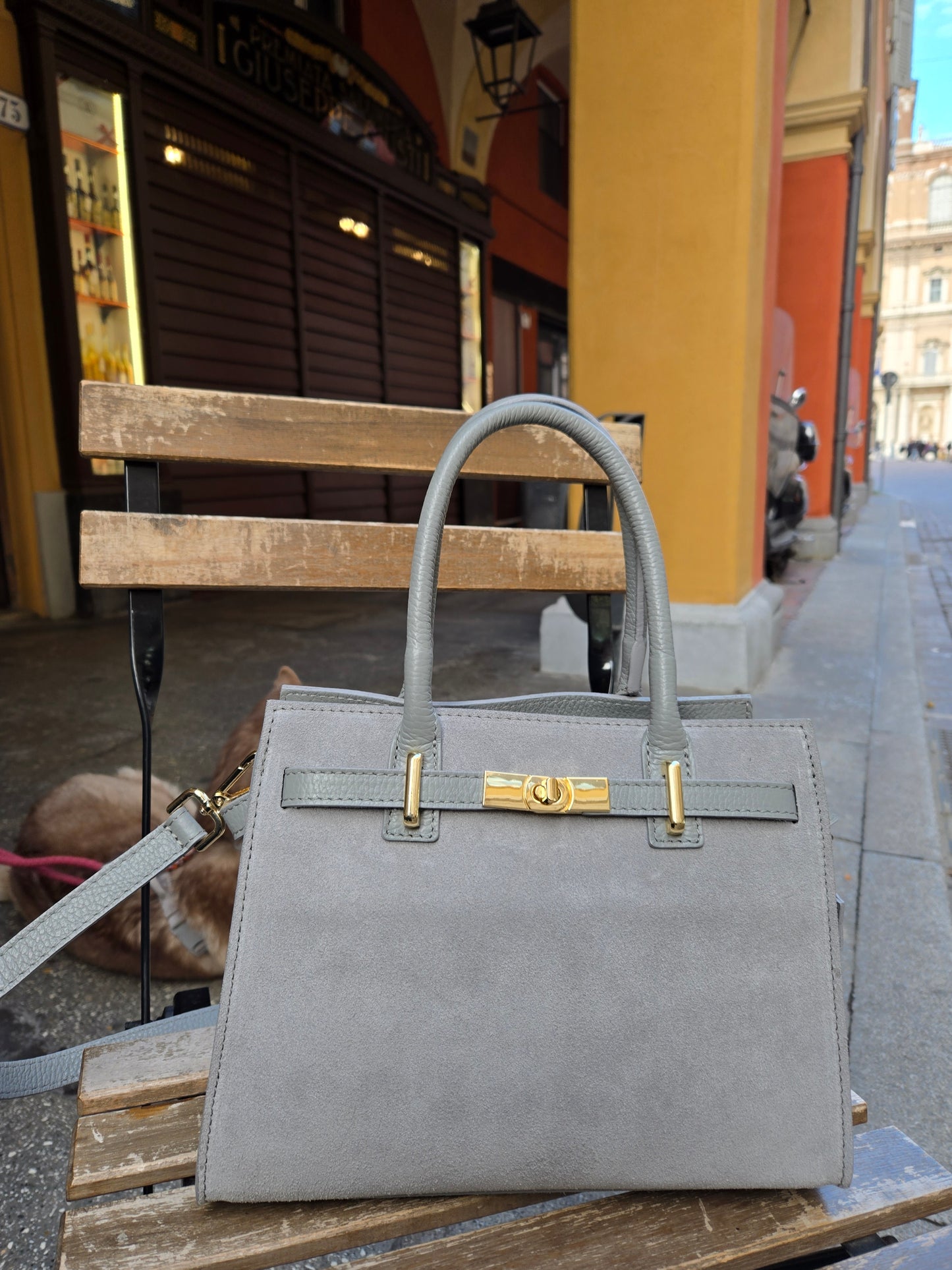JACQUELINE MINI GRIGIO PERLA CAMOSCIO