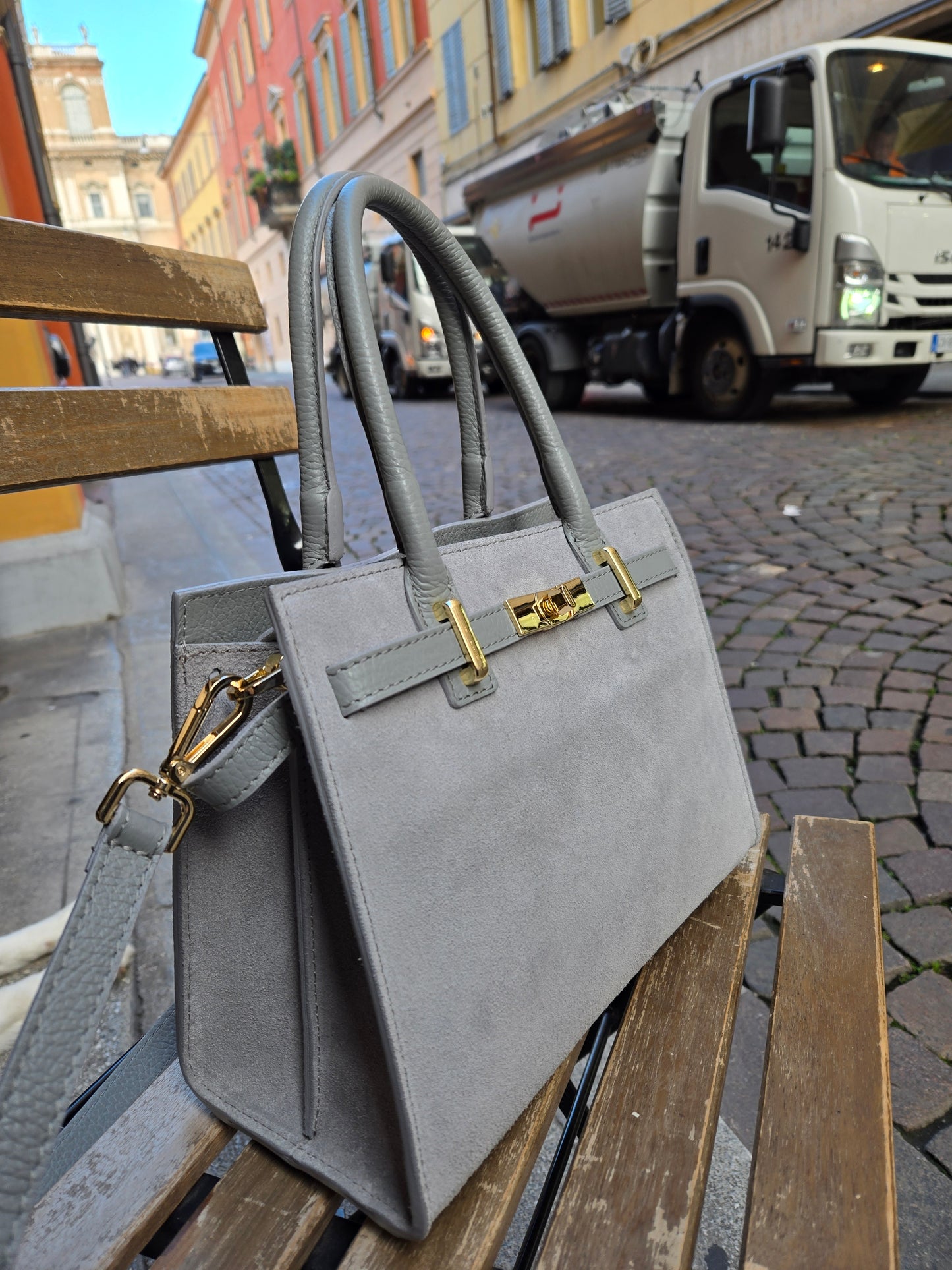 JACQUELINE MINI GRIGIO PERLA CAMOSCIO