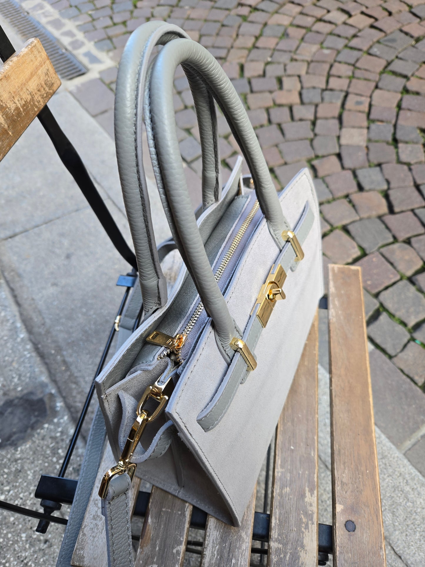 JACQUELINE MINI GRIGIO PERLA CAMOSCIO