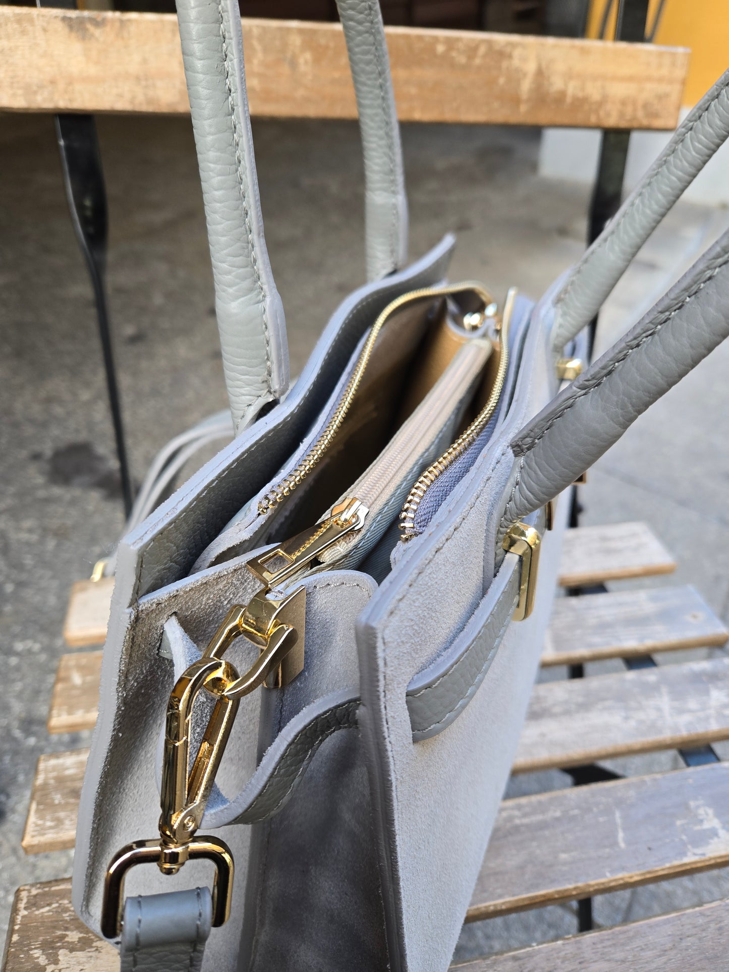 JACQUELINE MINI GRIGIO PERLA CAMOSCIO