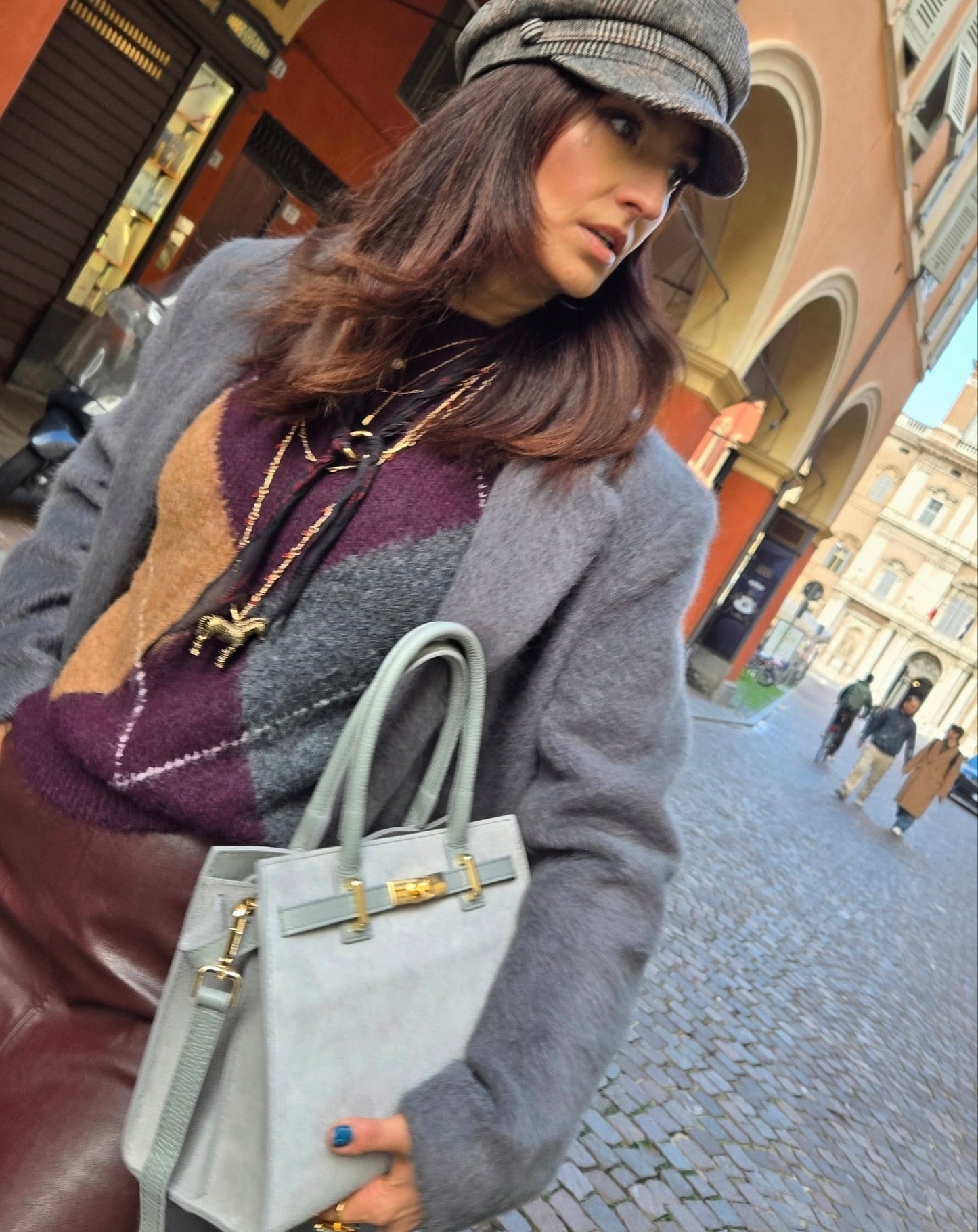 JACQUELINE MINI GRIGIO PERLA CAMOSCIO